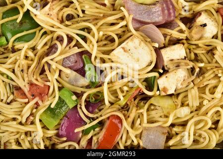 Vue de dessus des nouilles végétariennes, texture Chow Mein Banque D'Images