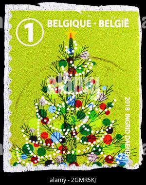 MOSCOU, RUSSIE - 31 JUILLET 2021: Timbre-poste imprimé en Belgique montre Greetings 2018 Inland Top + Right Imperforate, série de fin d'année 2018, vers 20 Banque D'Images