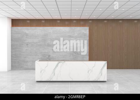 Rendu 3D d'un intérieur de réception de bureau moderne Banque D'Images