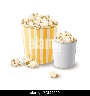Seau à rayures jaunes et blanches avec pop-corn Illustration de Vecteur