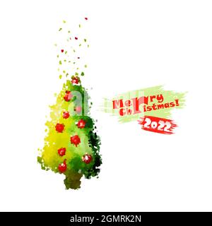 Joyeux Noël. Mosaïque d'aquarelle arbre de Noël. Illustration vectorielle Illustration de Vecteur