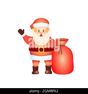 Le Père Noël sympathique avec un grand sac. Illustration de Vecteur