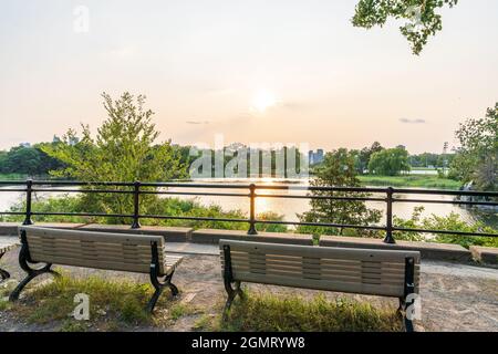 Lac Swan, parc Jean-drapeau en soirée d'été. Île Saint Helens. Montréal, Québec, Canada. Banque D'Images