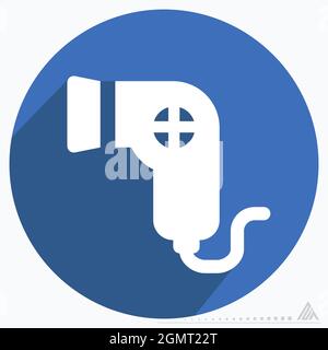 Icône vecteur de sèche-cheveux - style d'ombre longue - illustration simple, contour modifiable, modèle vectoriel, idéal pour les tirages, les posters, publicités Illustration de Vecteur