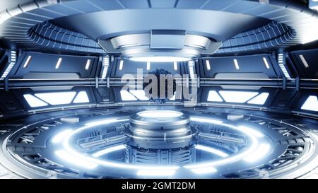 Antimatière noire dans la salle de science-fiction futuriste metall. Concept futur. rendu 3d. Banque D'Images