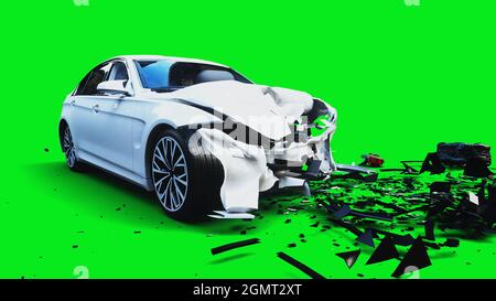 la voiture 3d générique blanche se bloque dans un mur invisible. Concept d'accident de voiture. rendu 3d. Banque D'Images