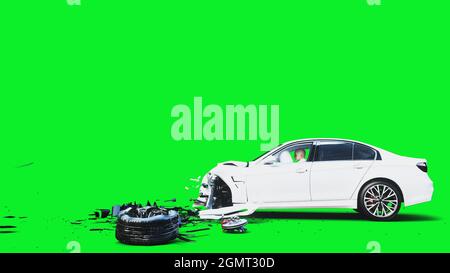 la voiture 3d générique blanche se bloque dans un mur invisible. Concept d'accident de voiture. rendu 3d. Banque D'Images