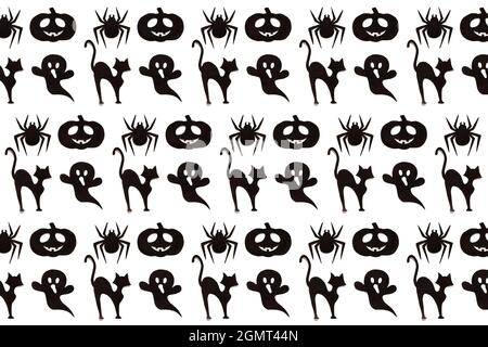 Motif Halloween. Collection de dessins animés en noir sur fond blanc. Paper art concept hallowen vacances heureux. Banque D'Images