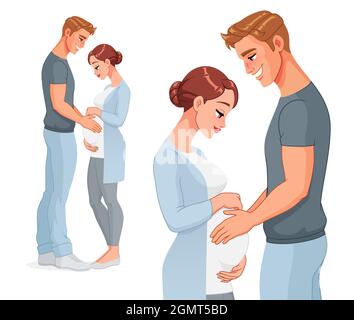 Couple enceinte heureux s'attendant à bébé. Illustration vectorielle. Illustration de Vecteur