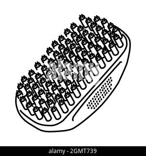 Brosse de friction en caoutchouc pour outils de soins pour animaux de compagnie ensemble d'icônes dessinées à la main. Illustration de Vecteur