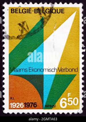 BELGIQUE - VERS 1976 : un timbre imprimé en Belgique montre l'Organisation économique flamande, 50ème anniversaire, vers 1976 Banque D'Images