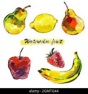 Aquarelle des vruits isolés sur fond blanc.Illustration de stock pour votre conception. Banque D'Images