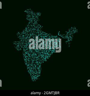 Géométrie abstraite triangulaire demi-ton dans fond sombre avec carte de l'inde. Ligne numérique à faible teneur en poly, sphère de conception, point et structure. Vecteur Illustration de Vecteur