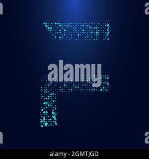 Lettre triangulaire futuriste F en demi-ton. Illustration de lettre isolée sur fond sombre. Illustration de Vecteur