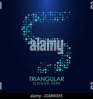 Lettre triangulaire futuriste S en demi-ton. Illustration de lettre isolée sur fond sombre. Illustration de Vecteur