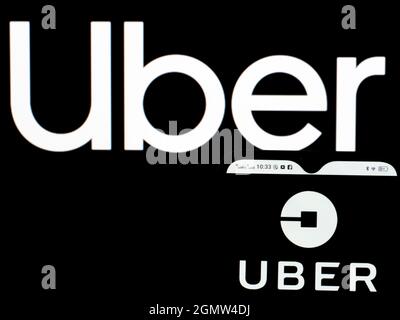 Sur cette photo, le logo Uber technologies Inc. Est affiché sur un smartphone Banque D'Images