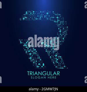 Lettre triangulaire futuriste R en demi-ton. Illustration de lettre isolée sur fond sombre. Illustration de Vecteur