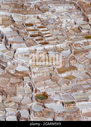 Maras, Pérou - 12 mai 2018 depuis l'Empire des Incas, les mines de sel de Maras sont continuellement exploitées depuis de nombreux siècles. Ces spectaculaires évaporativ Banque D'Images