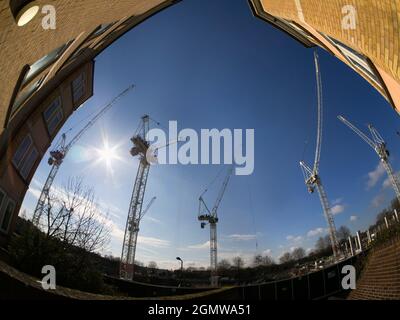 Ces grues mammouth sont toutes à l'œuvre dans le projet de développement géant de Westgate à Oxford. Retardée de nombreuses années par la récession financière, elle est maintenant la fina Banque D'Images