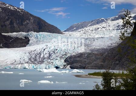 Juno, Alaska, États-Unis - 23 mai 2010; pas de personnes en vue. Le glacier Mendenhall, également connu sous le nom de Sitaantaagu, est situé dans la vallée de Mendenhall, à environ 12 miles f Banque D'Images