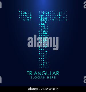 Lettre T triangulaire futuriste en demi-ton. Illustration de lettre isolée sur fond sombre. Illustration de Vecteur
