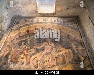 Sicile, Italie - septembre 2019 ; la Villa Romana del Casale est un somptueux palais romain situé près de la ville de Piazza Armerina en Sicile. Excavation Banque D'Images