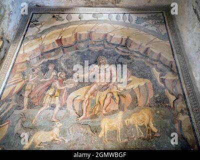 Sicile, Italie - septembre 2019 ; la Villa Romana del Casale est un somptueux palais romain situé près de la ville de Piazza Armerina en Sicile. Excavation Banque D'Images