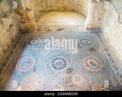 Sicile, Italie - septembre 2019 ; la Villa Romana del Casale est un somptueux palais romain situé près de la ville de Piazza Armerina en Sicile. Excavation Banque D'Images