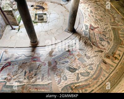 Sicile, Italie - septembre 2019 ; la Villa Romana del Casale est un somptueux palais romain situé près de la ville de Piazza Armerina en Sicile. Excavation Banque D'Images