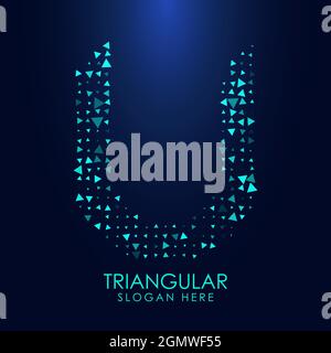 Lettre U triangulaire futuriste en demi-ton. Illustration de lettre isolée sur fond sombre. Illustration de Vecteur