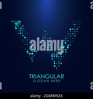 Lettre triangulaire futuriste W en demi-ton. Illustration de lettre isolée sur fond sombre. Illustration de Vecteur