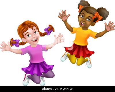 Jumping Girls Kids dessin animé pour enfants Illustration de Vecteur