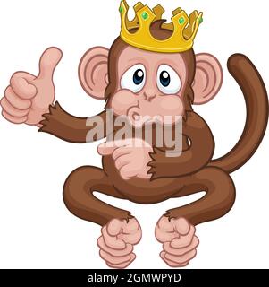 Monkey King Crown Cartoon Thumbs Up Pointing Illustration de Vecteur