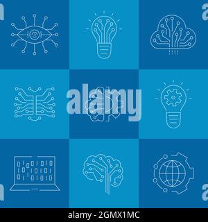 Icône de la ligne d'apprentissage de l'intelligence artificielle et de la machine Illustration de Vecteur