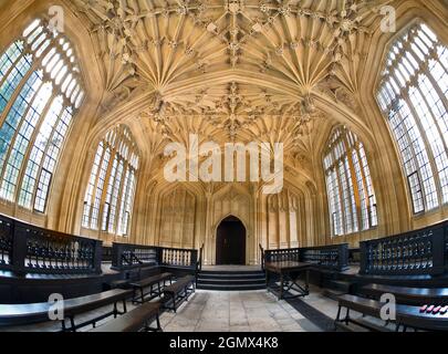 Oxford, Angleterre - 2017; à l'intérieur de l'école de divinité de la bibliothèque Bodleian de l'Université d'Oxford, Angleterre. Cette célèbre chambre médiévale est ornée d'un Banque D'Images