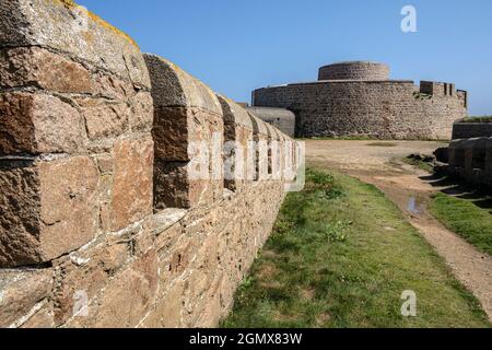 Tour de fort Hommet martello, baie de Vazon, Guernesey, îles Anglo-Normandes Banque D'Images