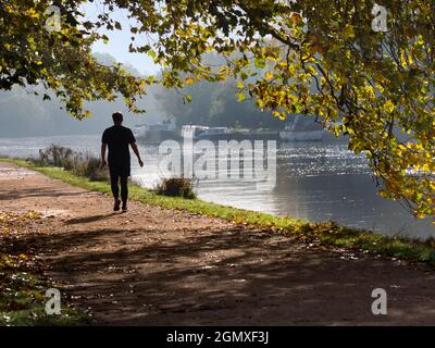 Oxford, Angleterre - 27 octobre 2019 ; Une scène tranquille près de la Tamise à Oxford, juste en amont de Folly Bridge. C'est un matin d'automne brumeux, et les arbres sont Banque D'Images