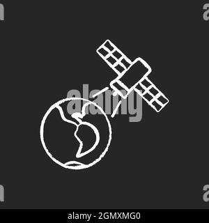 Icône blanche craie du processus d'observation de la terre sur fond sombre Illustration de Vecteur