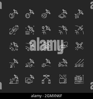 Types de satellites craie icônes blanches sur fond sombre Illustration de Vecteur