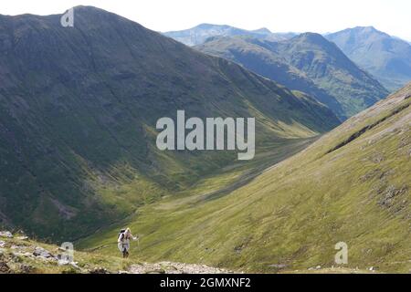 Marcheur féminin approchant le sommet de Stob Coire Raineach, Glen COE, Scottish Highlands Banque D'Images