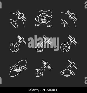 Les fonctions satellites sont représentées par des icônes blanches sur fond sombre Illustration de Vecteur