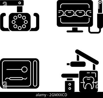 Les icônes de glyphe noir des appareils dentaires sont définies sur un espace blanc Illustration de Vecteur