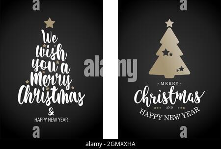 deux cartes joyeux noël et joyeux nouvel an avec des éléments graphiques et écrits Illustration de Vecteur