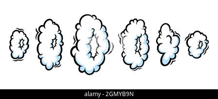 Anneau de vapeur en style comique. Rangée de nuages ronds de vapeur ou de fumée pour le cigare, la cigarette ou les mouvements rapides. Illustration vectorielle isolée en blanc Illustration de Vecteur