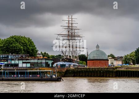 Le Cutty Sark Clipper Ship, pris de la Tamise, Greenwich, Londres, Royaume-Uni. Banque D'Images