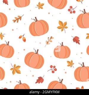 Motif citrouille avec feuilles d'automne.Arrière-plan saisonnier.Illustration vectorielle mignonne Illustration de Vecteur