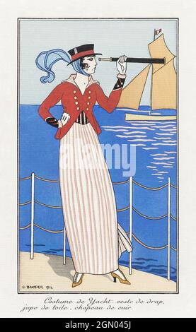 Costumes Parisiens, No.164: Costume de Yacht du Journal des Dames et des modes (1914) illustration de la mode en haute résolution par George Barbier. Banque D'Images