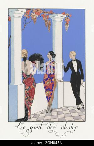 Le gout des chales : France XXe siècle (1923) illustration de la mode en haute résolution par George Barbier. Banque D'Images
