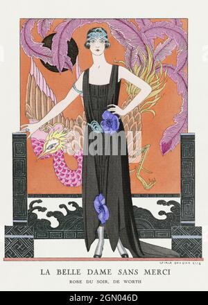 La belle dame sans merci: Robe du soir, de Worth (1921) illustration de la mode en haute résolution par George Barbier. Banque D'Images