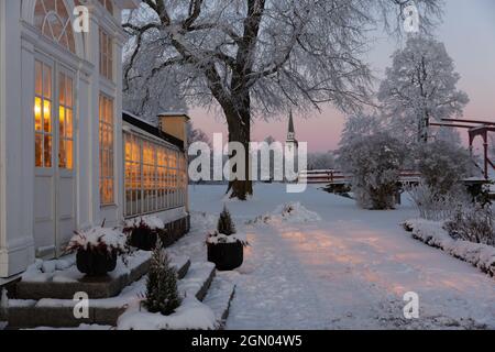 La serre au château Gripsholm, Mariefred, Suède, en hiver Banque D'Images